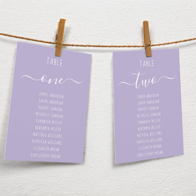 Carte Lavender Modern Script Purple Seating Chart Card (Créateur téléchargé)