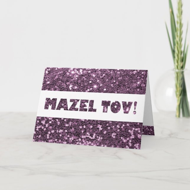 Carte Lavender Purple Parties scintillant Mazel Tov Féli (Devant)