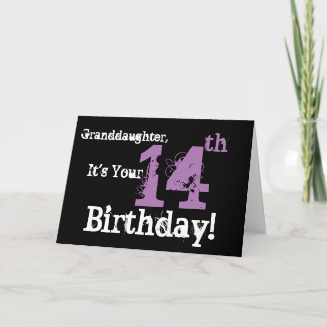 Carte Le 14ème anniversaire de la petite-fille, noir, (Devant)