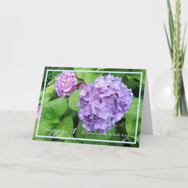 Carte Le 1er anniversaire Mariage souhaite à Hydrangeas  (Devant)