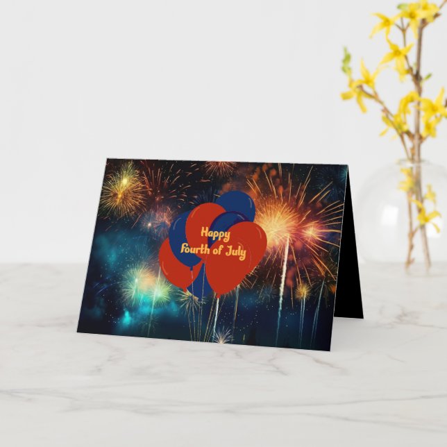 Carte Le 4 juillet Ballons et feux d'artifice (Fleur jaune)