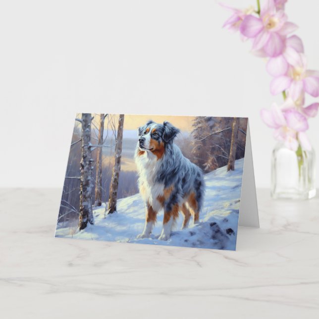 Carte Le Berger Australien Laisser Neige Noël (Orchidée)