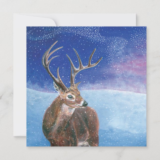 Carte Le cerf élaphe (Cervus elaphus) enneigé en hiver (Devant)