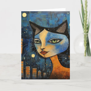 Carte Le chat de la nuit dans la ville Collage médiatiqu