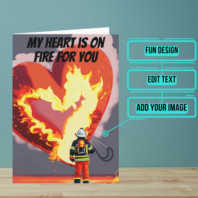Carte Le coeur est en feu Amusant Flamand Anniversaire (This fun card is specifically for the firefighter friend in your life.)