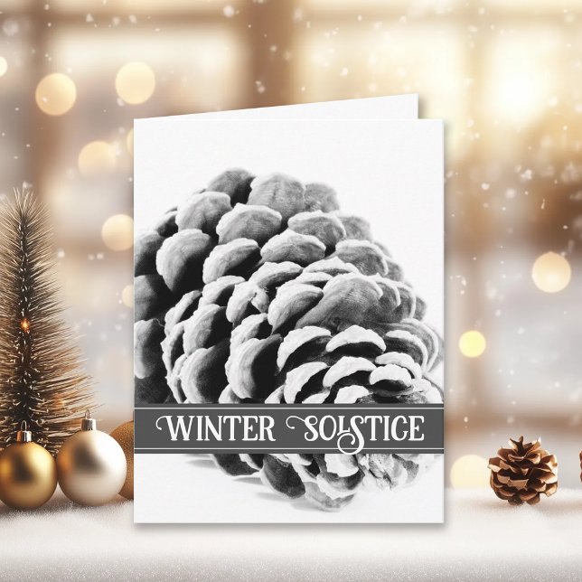 Carte Le cône de pin blanc noir Joyeux solstice d'hiver (Créateur téléchargé)