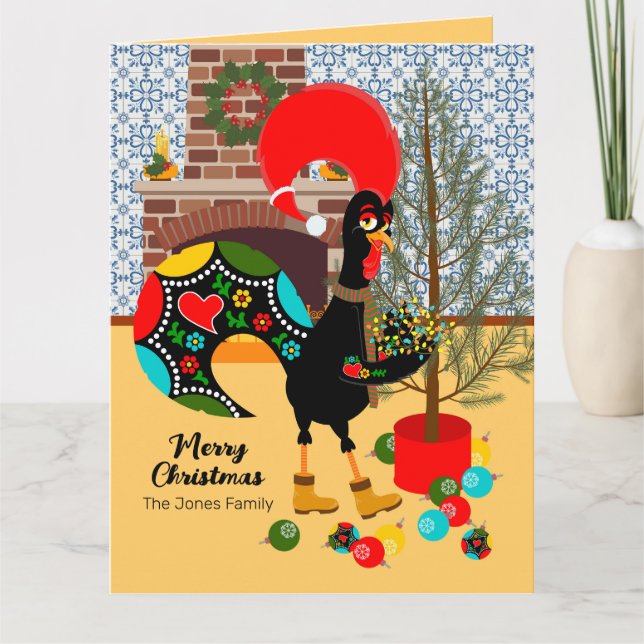 Carte Le coq portugais et les lumières de Noël (Devant)