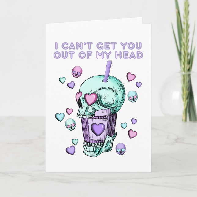 Carte Le crâne Girly Goth Valentines coeur boba tasse pa (Devant)