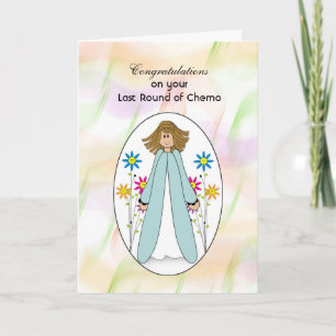Carte Le dernier traitement de chimio, fille fleurit des
