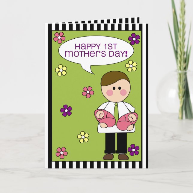 Carte le ęr jour de mère heureux (filles jumelles) (Devant)