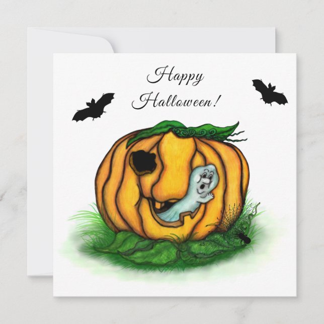 Carte Le fantôme d'Halloween, chauve-souris, fantôme et  (Devant)