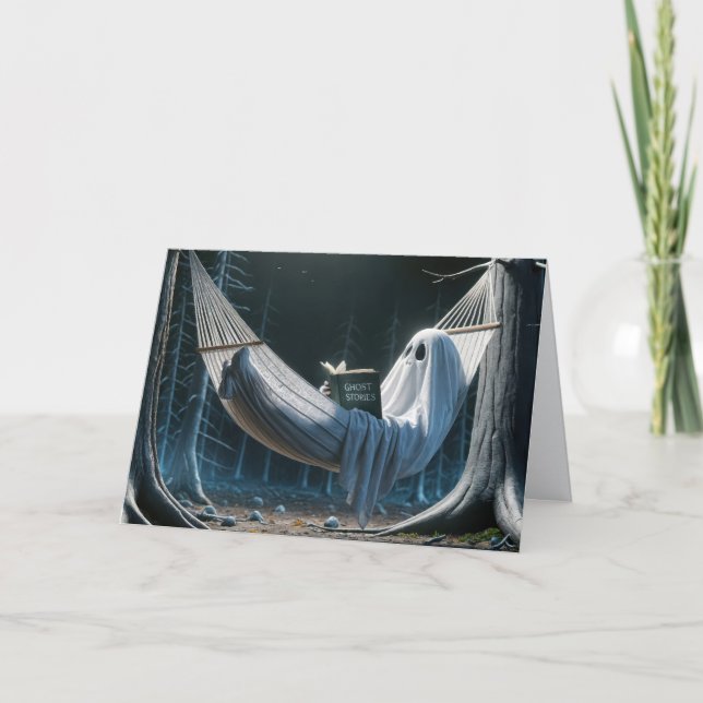 Carte Le fantôme d'Halloween dans un hamac (Devant)