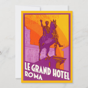 Carte Le Grand Hotel Roma Statue, Italie, Voyage Vintage