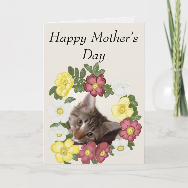 Carte Le jour de mère de guirlande de chaton et de fleur (Devant)
