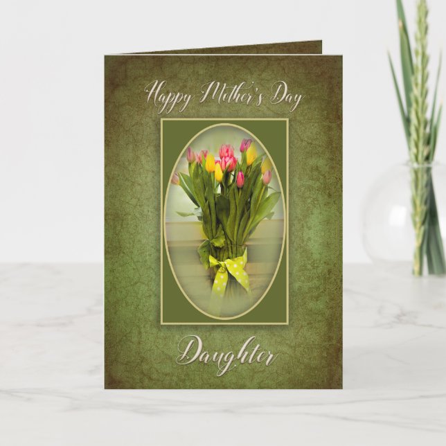 Carte Le JOUR de MÈRE - fille - tulipes dans le vase (Devant)