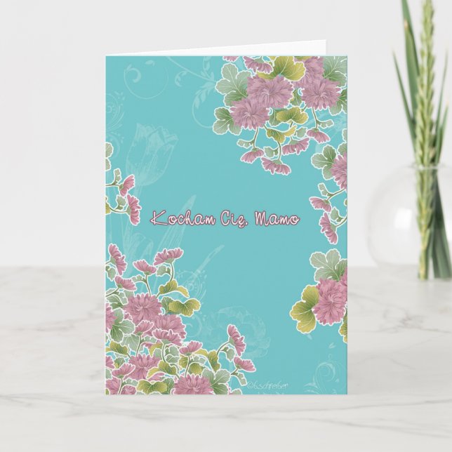 Carte Le jour de mère heureux dans le polonais, fleur de (Devant)
