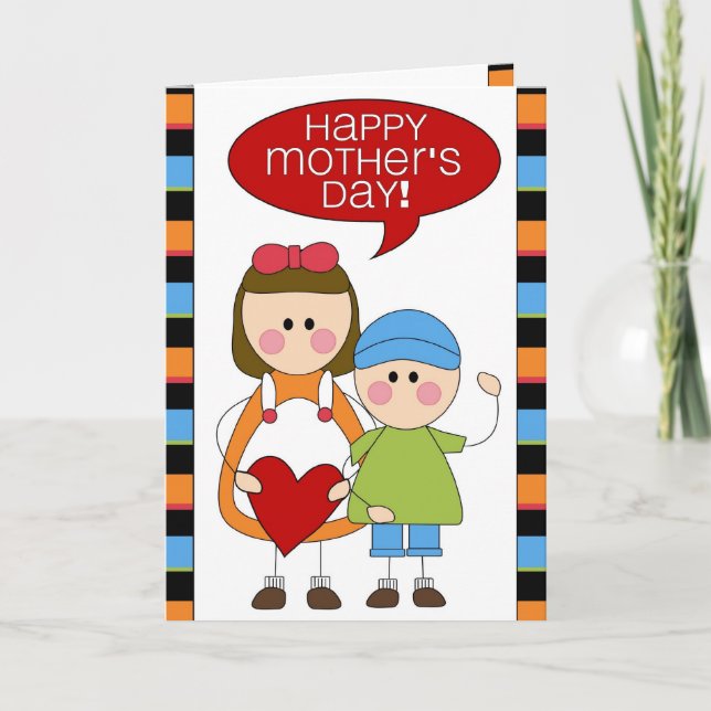 Carte le jour de mère heureux (fils et fille) (Devant)