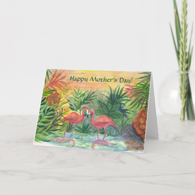 Carte Le jour de mère heureux ! Flamants roses roses (Devant)