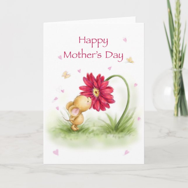 Carte Le jour de mère heureux, fleur de baiser de souris (Devant)