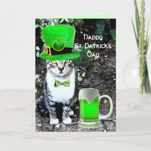 CARTE LE JOUR DE SAINT PATRICK CAT WITH GREEN IRISH
