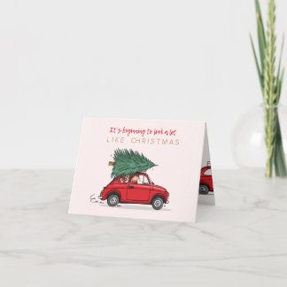 Carte Le Kerstkaart Fiat 500 rood avec le sapin de Noël