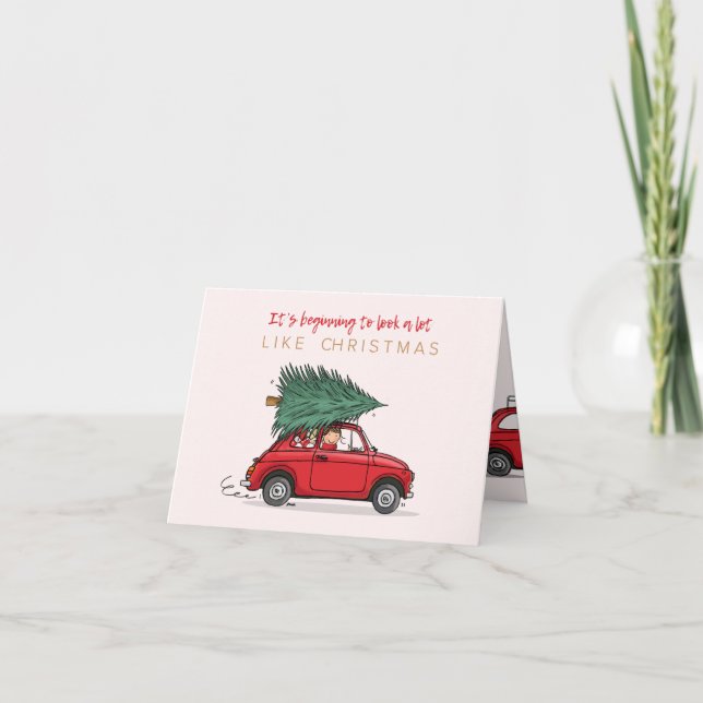 Carte Le Kerstkaart Fiat 500 rood avec le sapin de Noël (Devant)