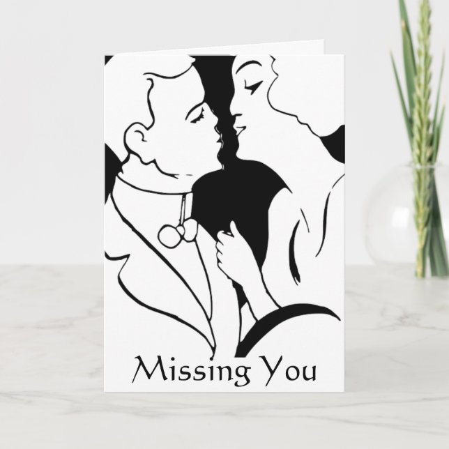 Carte Le Kiss "Missing You" monochrome romantique rétro (Devant)