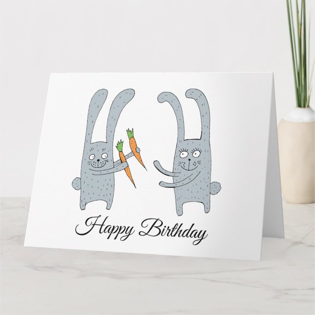 Carte Le lapin donne à  lièvre une carotte pour son anni (Devant)