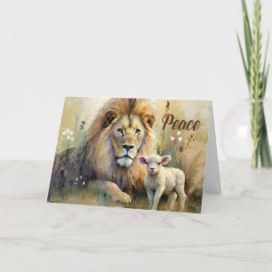 Carte Le lion de Noël coule avec l'agneau en paix