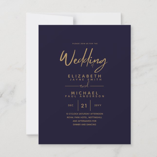 Carte Le mariage bleu or de la Marine moderne invite (Devant)