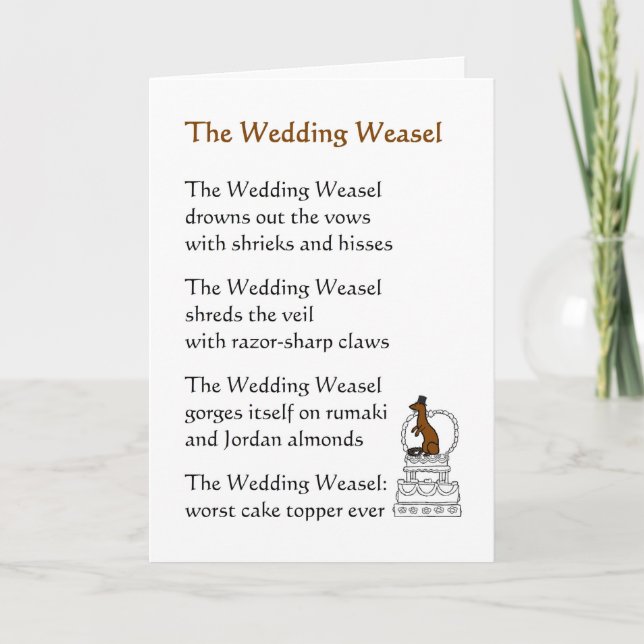 Carte Le Mariage Weasel - un poème mariage amusant (Devant)