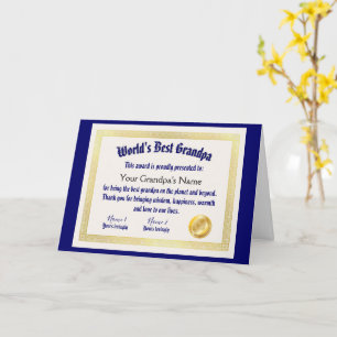 Carte Le meilleur certificat grand-père du monde Funny m