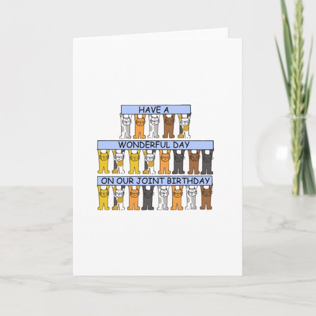 Carte Le même jour Jour Mutuel Anniversaire Cartoon Cats (Devant)
