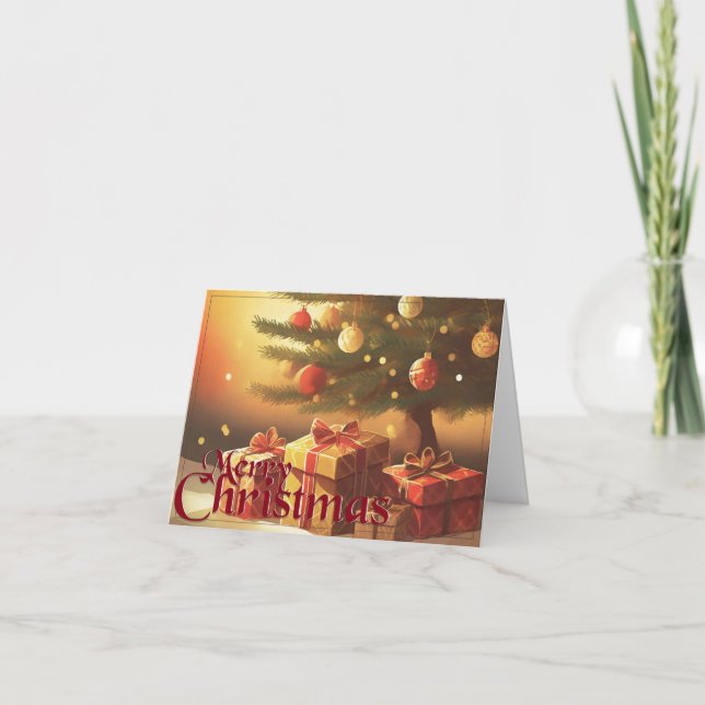 Carte Le Motif de Noël, avec des présents sous l'arbre d (Devant)