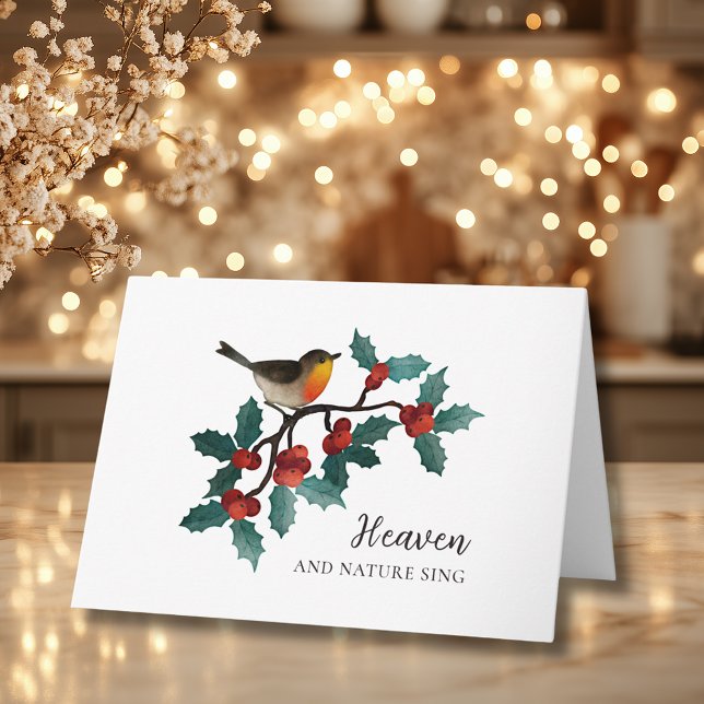 Carte Le paradis et la nature Chante Oiseau d'hiver Holl (Heaven and Nature Sing Winter Bird Holly Folded Christmas Holiday Card)