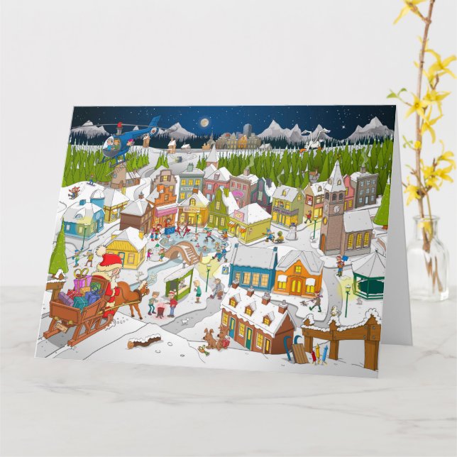 Carte Le père Noël arrive au village  (Fleur jaune)