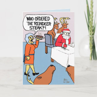 Carte Le Père Noël commande un steak de renne.
