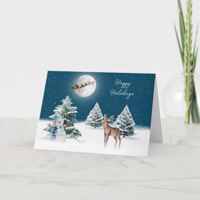Carte Le Père Noël et le Cerf de Sleigh au clair de lune (Devant)
