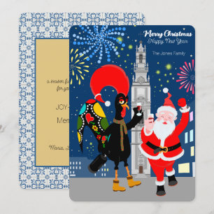 Carte Le Père Noël et le coq toast au Nouvel An