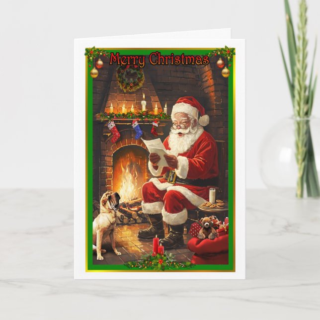 Carte Le Père Noël se lit la lettre d'un enfant (Devant)