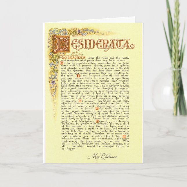 Carte Le poème de desiderata par Ehrmann maximum (Devant)