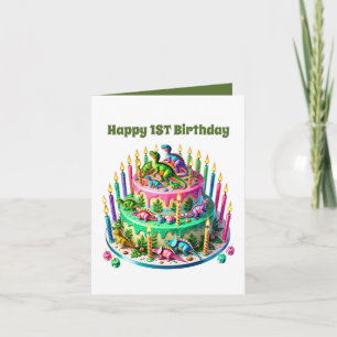 Carte Le premier gâteau dinosaure pour bébé Unisex