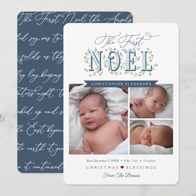 Carte Le premier Noel Baby Boy Noël (Devant / Derrière)
