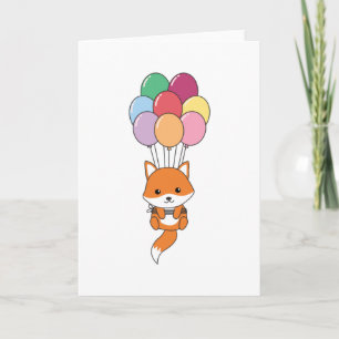 Carte Le Renard S'Envole Avec Des Ballons Colorés