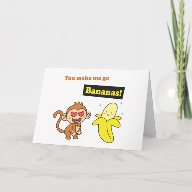 Carte Le singe vont des bananes, humour mignon d'amour (Devant)