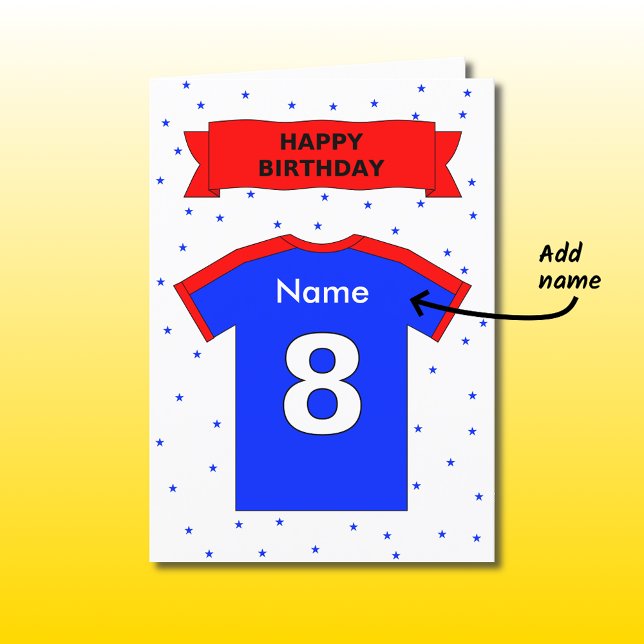 Carte le T-shirt bleu rouge du 8ème anniversaire (Créateur téléchargé)