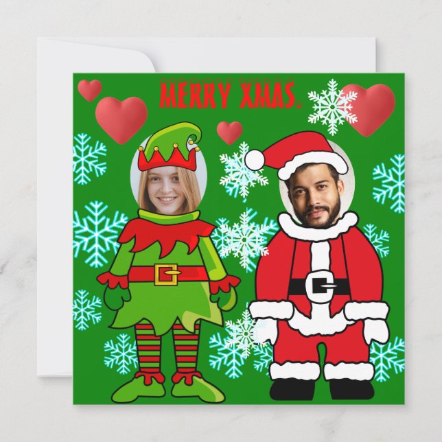 Carte Le visage de Noël personnalisé coupé Père Noël et  (Devant)