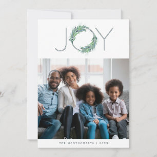 Carte Leafy Blue Joy wreath Christmas/holiday photo