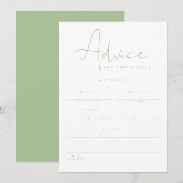 Carte LEAH Pastel Green Baby Advice and Prediction (Devant / Derrière)
