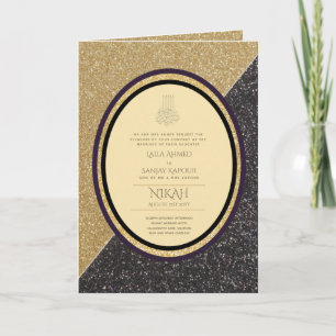 Carte LeahG Black Gold Islam Mariage invite